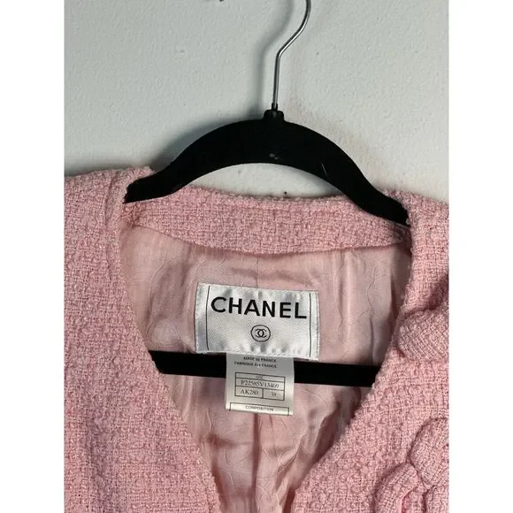 Chanel Vintage‎ 2004 Cruise 'COCO' Baby Pink Cotton Boucle Blazer Jacket 38
